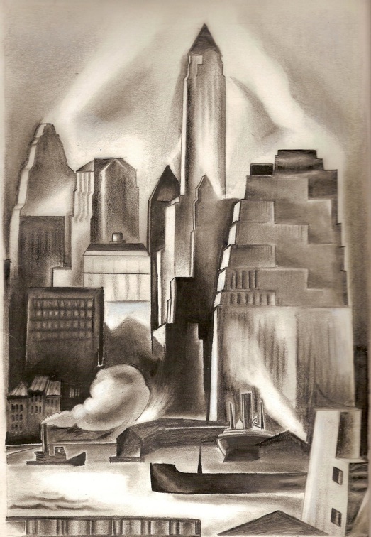 cityscape graphite sketch drawing